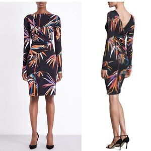 NWT EMILIO PUCCI Black Runway Bamboo Leaf Print Sheath Mini Dress Size I…